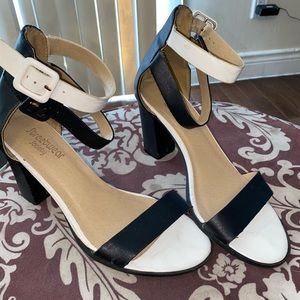Black & white two buckle heels